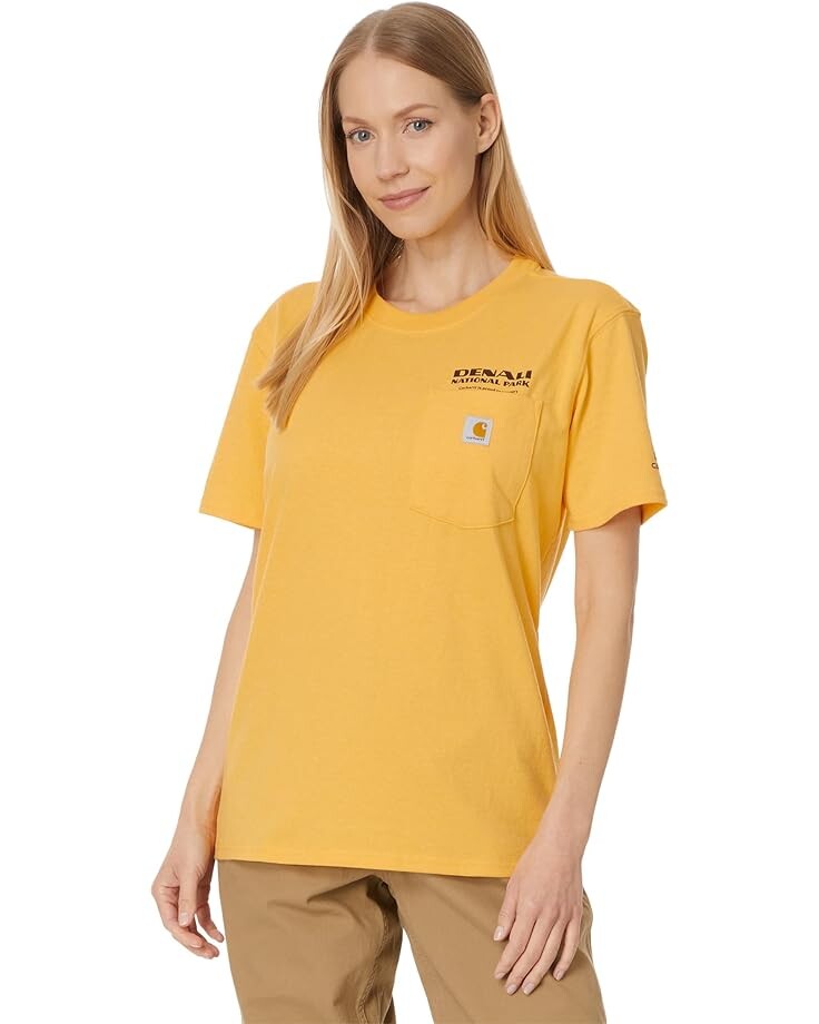 Футболка Carhartt Loose Fit Heavyweight Short Sleeve Denali National Park Graphic, цвет Vivid Yellow Heather