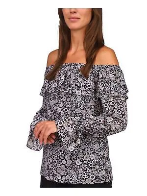 MICHAEL KORS Женская серая блузка с открытыми плечами и длинными рукавами с рюшами и прозрачной подкладкой, L