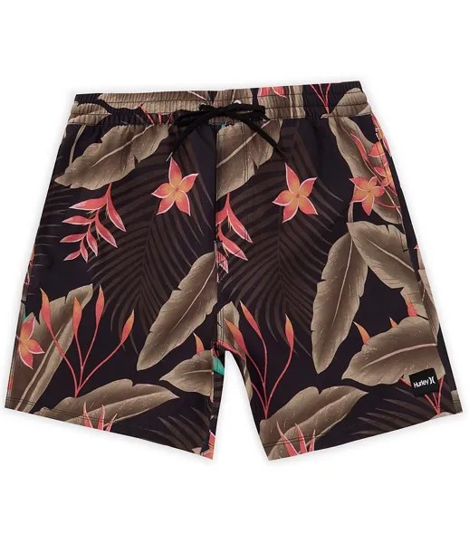 Hurley Cannonball Dark Tropical 17 Шорты для волейбола с внешним швом, черный
