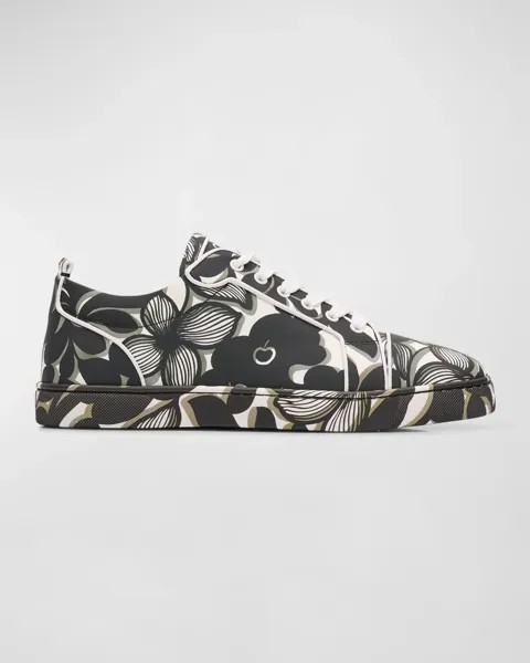 Мужские кожаные низкие кеды Louis Junior с принтом петунии Christian Louboutin, цвет Black/White