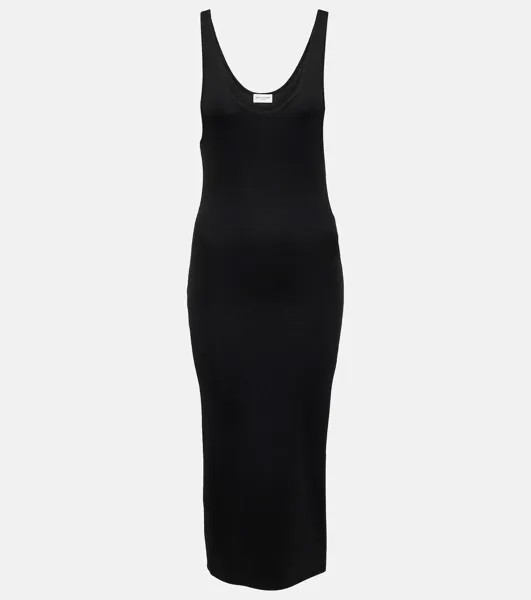 Платье миди из смесового шелка SAINT LAURENT, черный