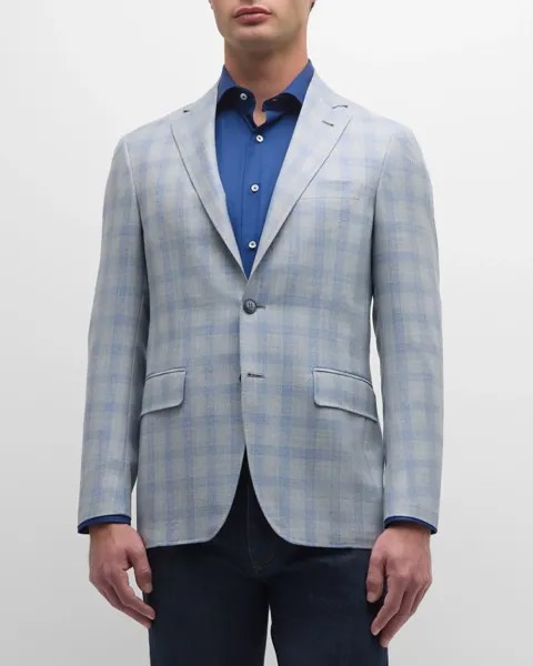 Мужское спортивное пальто в клетку Super 130s Canali, цвет Light Grey