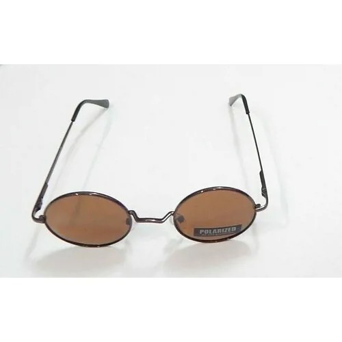 Солнцезащитные очки Polarized, круглые, оправа: металл, складные, с защитой от УФ, поляризационные, коричневый