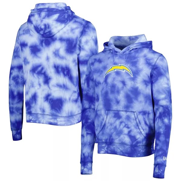 Мужской пудрово-синий пуловер с капюшоном Los Angeles Chargers Team Tie Dye New Era
