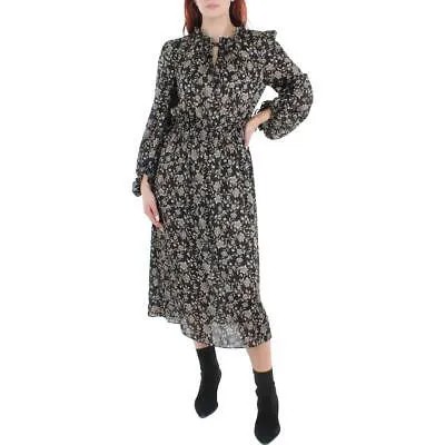 Черное шифоновое присборенное платье миди Anne Klein с цветочным принтом XL BHFO 8143