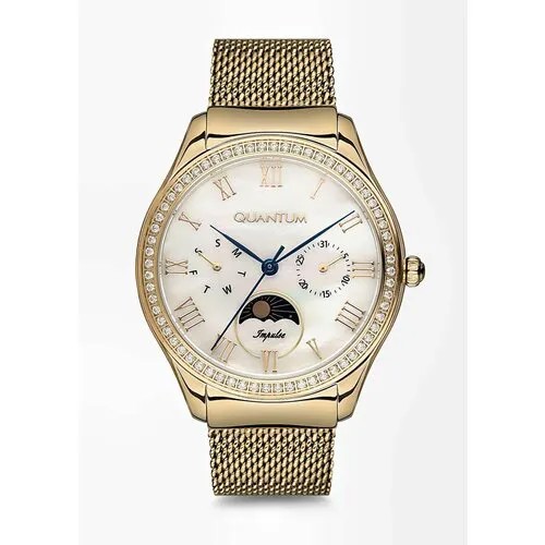 Наручные часы QUANTUM Часы наручные женские Quantum IML661.120, Кварцевые 34 мм, белый, золотой