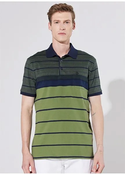 Мужская футболка с воротником-поло темно-синяя - зеленая Beymen Business Privé
