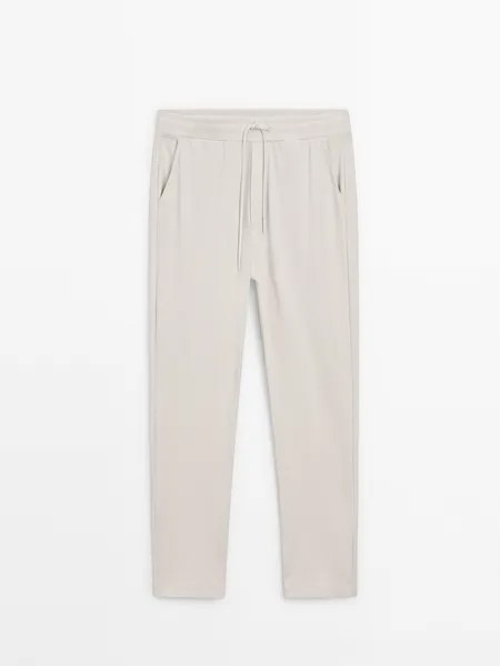 Брюки-джоггеры из хлопка Massimo Dutti, белый