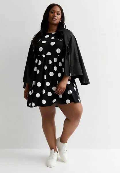 Мини-смок с короткими рукавами и оборками Curves New Look, Летнее платье New Look, белый