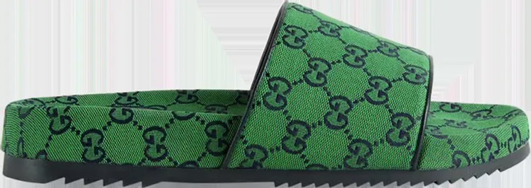 Сандалии Gucci GG Canvas Slide Sandal Green Monogram, зеленый