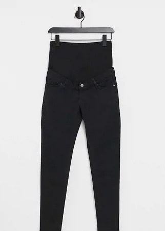 Черные облегающие джинсы с накладкой поверх животика Topshop Maternity Jamie-Черный цвет