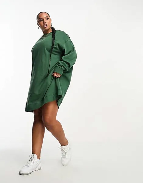 Платье-толстовка мини цвета хаки оверсайз ASOS DESIGN Curve