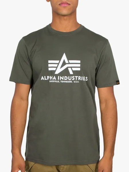 Футболка с круглым вырезом с логотипом Alpha Industries, темно-оливковая