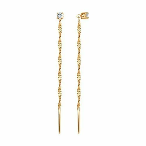 Серьги цепочки Thing Jewelry, красное золото, 585 проба, фианит, золотой