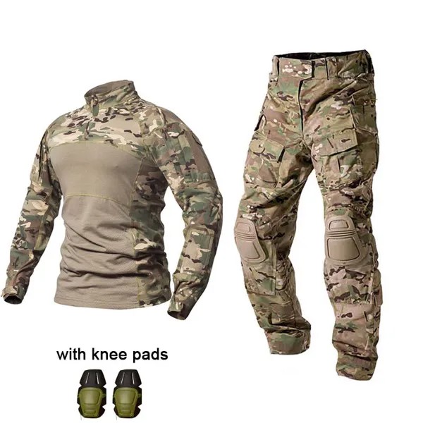 Уличная военная форма, тактическая боевая рубашка, американская армия, одежда, топы, страйкбол, Мультикам, камуфляжные охотничьи брюки, наколенники