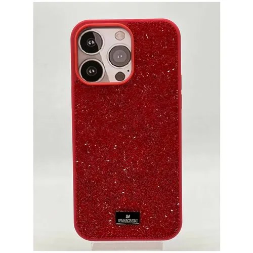 Чехол Сваровски (Swarovski) на айфон 14 Pro, силиконовый со старазами, Красный