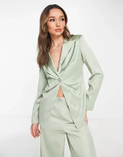 Приталенный атласный пиджак Extro & Vert Bridesmaid с пуговицами в виде сердечек из искусственного кристалла