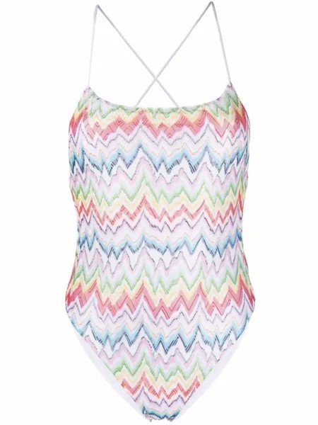 Missoni купальник с открытой спиной и узором зигзаг, фиолетовый