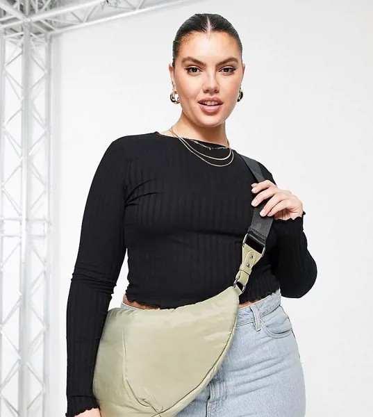 Черная укороченная футболка с волнистым краем ASOS DESIGN Curve-Черный