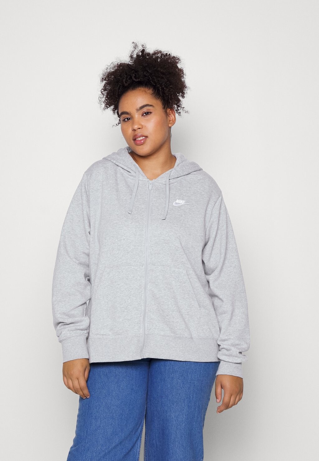 Толстовка на молнии Nike Club Hoodie, серый меланж / белый