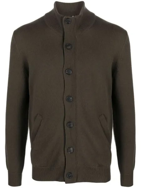 Brioni кашемировый кардиган с кожаной отделкой, зеленый