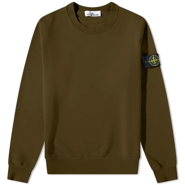 Свитшот для экипажа Stone Island, окрашенная в одежду, оливковый