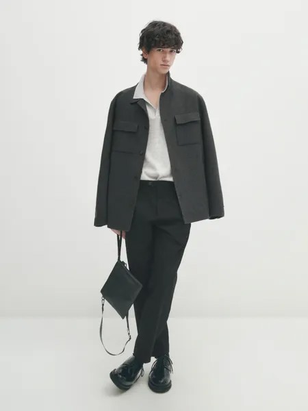 Свитер-Поло из смесовой шерсти Massimo Dutti, серый