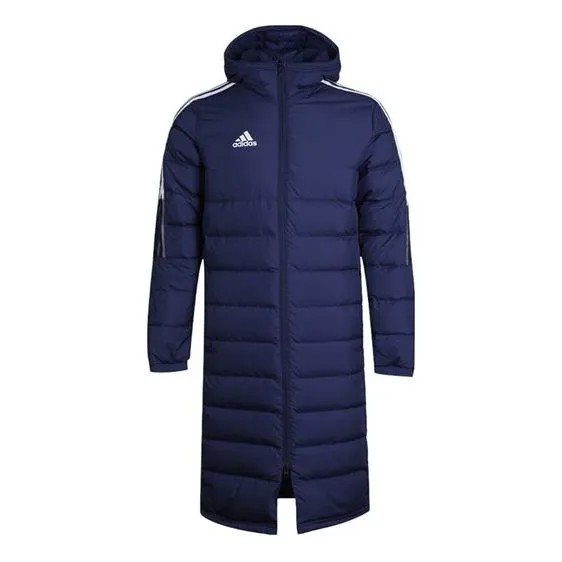 Пуховик adidas Logo hooded down Jacket Navy Blue, синий