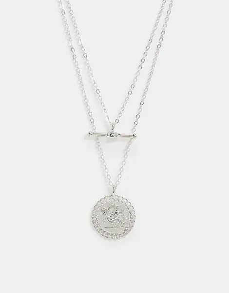 Серебристое ярусное ожерелье с подвесками в виде Т-образной планки и монеты Topshop-Серебристый