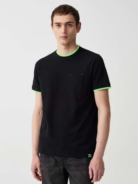 Футболка из пике с флуоресцентными деталями Ovs, цвет black