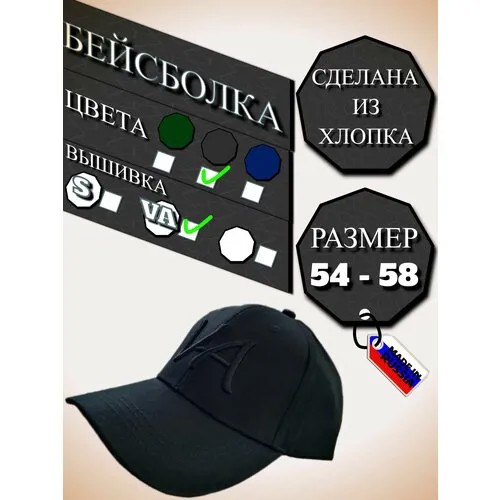 Бейсболка  летняя, размер 56, черный