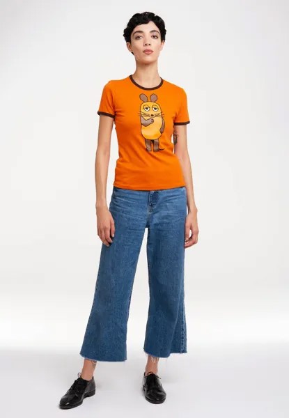 Футболка с принтом DIE MAUS LOGOSHIRT, цвет orange/dunkelbraun