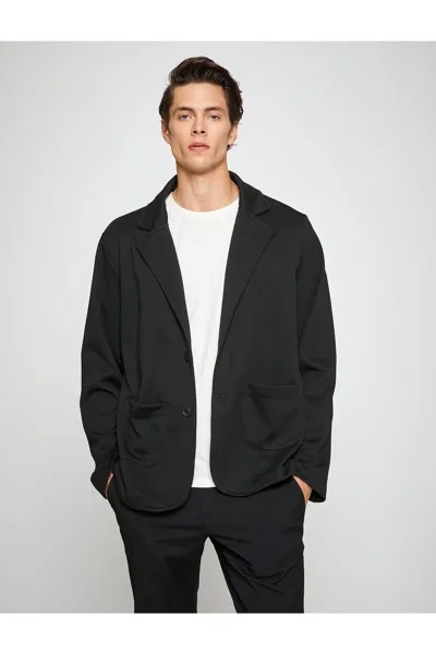 Базовая куртка с широким воротником на пуговицах и детальным карманом Koton, черный