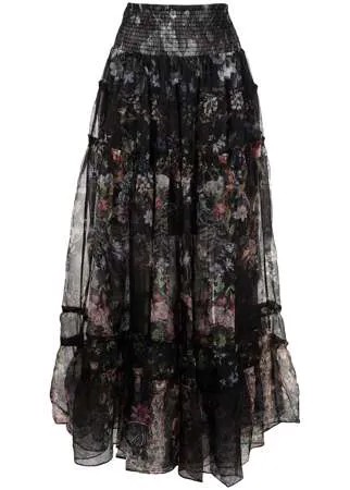 Camilla шелковая юбка с завышенной талией и цветочным принтом