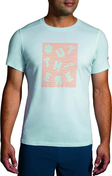 Рубашка Brooks Distance Short Sleeve 2.0, цвет Heather Light Slate/Out There