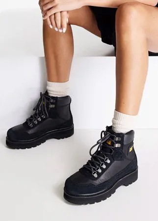 Черные кожаные кроссовки в стиле походных на шнуровке CAT Conquer 2.0-Черный цвет