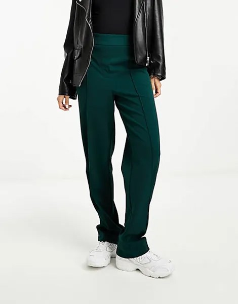 Темно-зеленые эластичные широкие брюки с защипами спереди Vila
