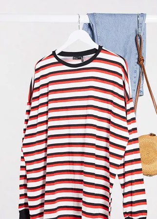 Белый лонгслив в полоску с манжетами ASOS DESIGN Curve