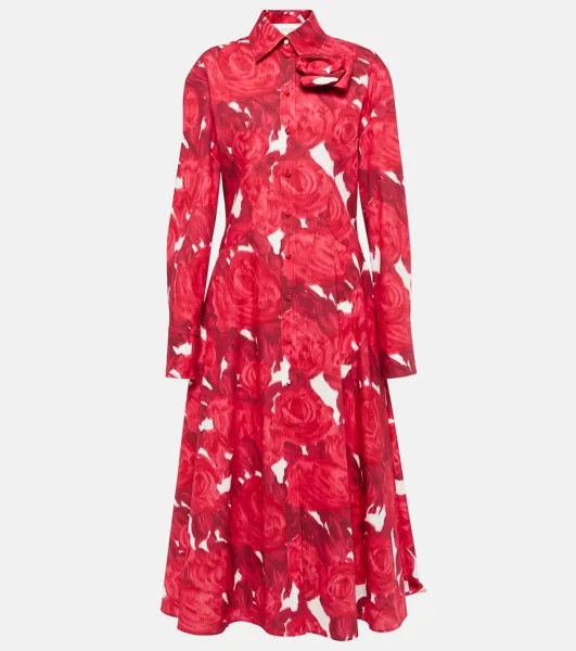 Платье-рубашка из хлопка с цветочным принтом VALENTINO, красный