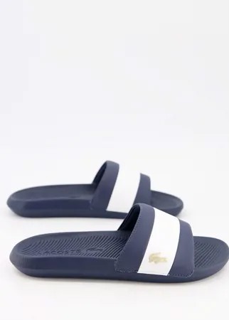 Темно-синие шлепанцы с золотистым логотипом-крокодилом Lacoste-Темно-синий