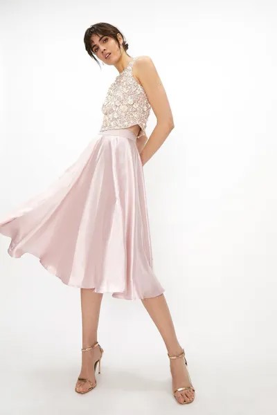 Структурированная атласная юбка-миди Coast, розовый