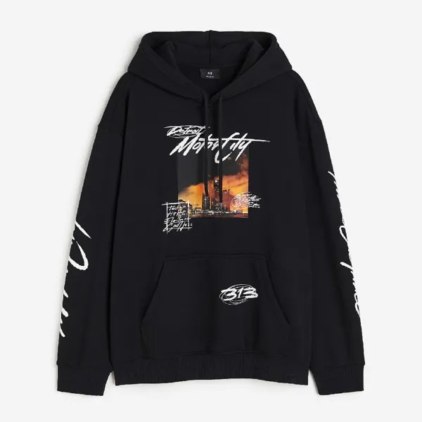 Толстовка H&M Relaxed Fit Printed Detroit, черный