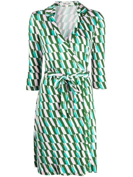 Diane Von Furstenberg шелковое платье с запахом и логотипом, зеленый