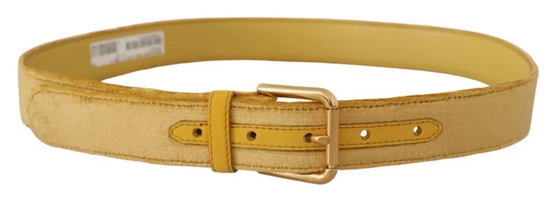 DOLCE - GABBANA Ремень Желтый бархат, золотистая металлическая пряжка с выгравированным логотипом s. 85 см/34 дюйма