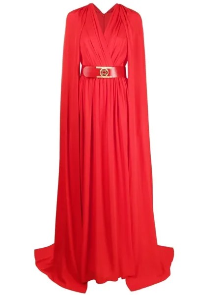 Elie Saab шелковое платье-кейп с поясом, красный