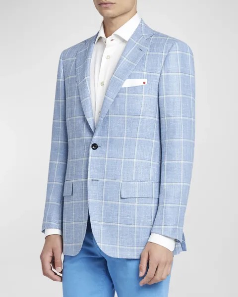 Мужское спортивное пальто из смеси кашемира с оконным стеклом Kiton, цвет Light Blue
