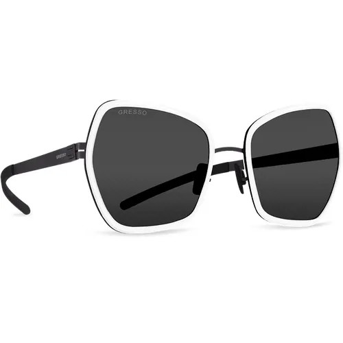 Титановые солнцезащитные очки GRESSO Dolores - бабочка / серые монолитные / кант белый