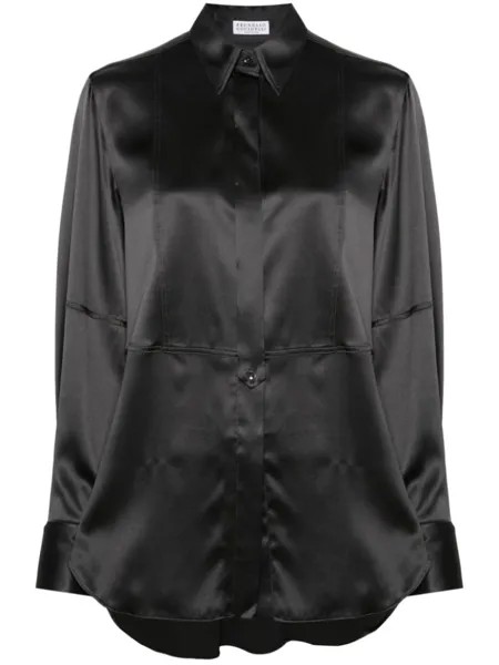 Brunello Cucinelli атласная рубашка с длинными рукавами, серый