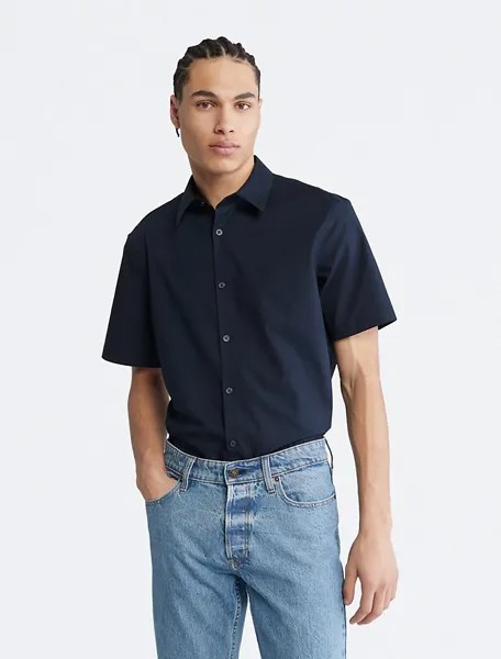 Рубашка узкого кроя с короткими рукавами и монограммой из эластичного хлопка с логотипом Calvin Klein