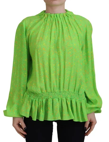 DSQUARED2 Топ Зеленая вискозная блузка с принтом звезд и длинными рукавами IT38/US4/XS 830usd